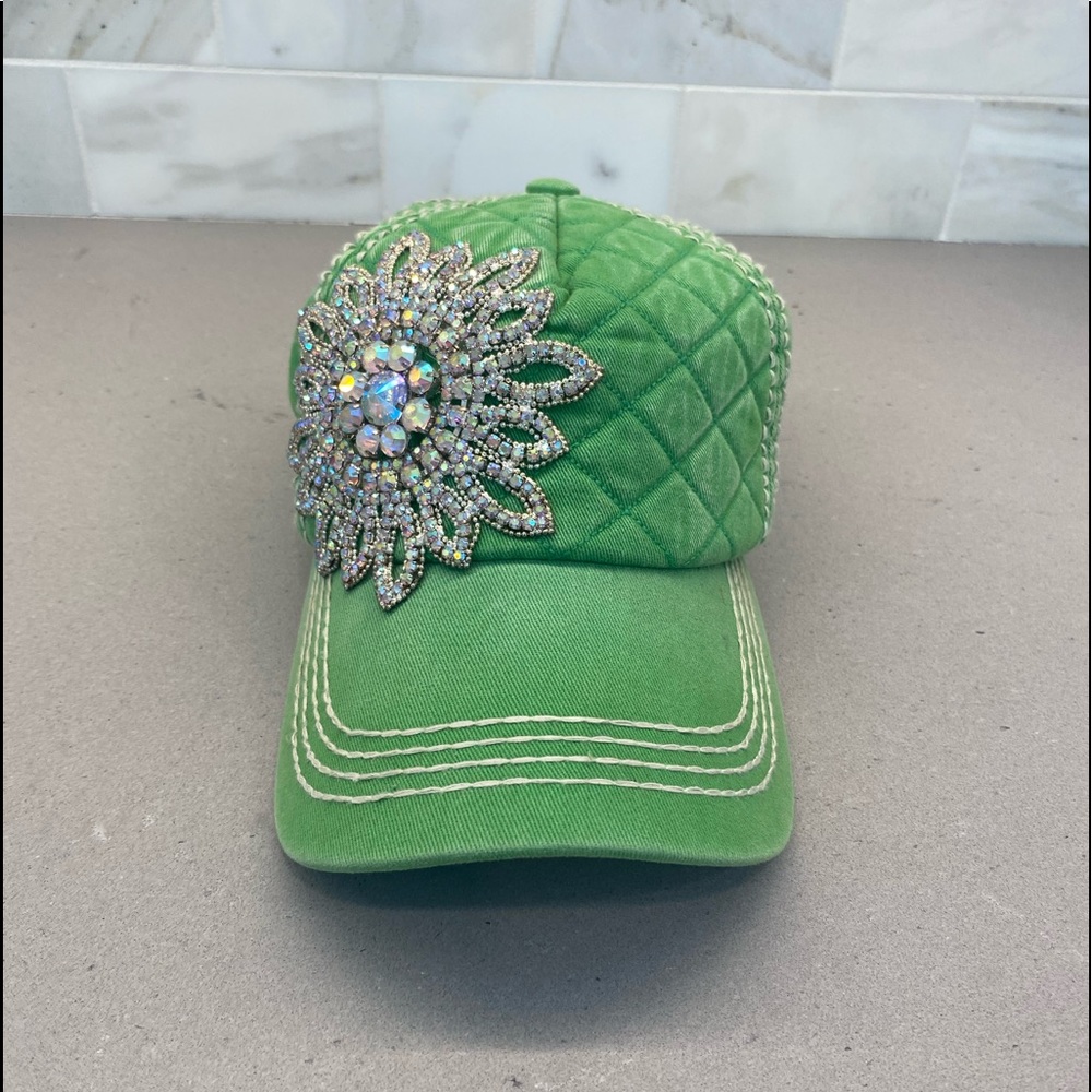 Olive & Pique Green Rhinestone Baseball Cap